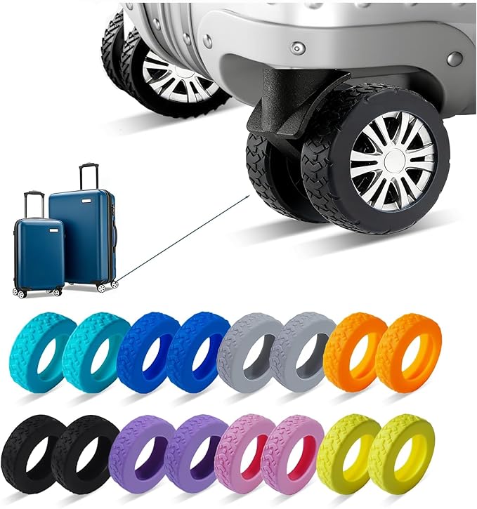 16-Pack Luggage Wheel Covers, Luggage Wheel Protector Covers for 2-2.4 inches Wheels Suitcases，Anti-Scratch & Noise Reduction Design, Silicone MaterialDurable Travel Case Accessories.