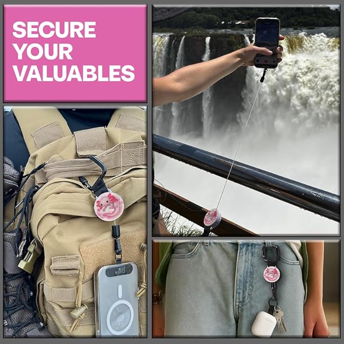 ClutchLoop Anti-Theft Phone Tether - Universal Adhesive Anchor, Retractable Steel Line and Locking Carabiner