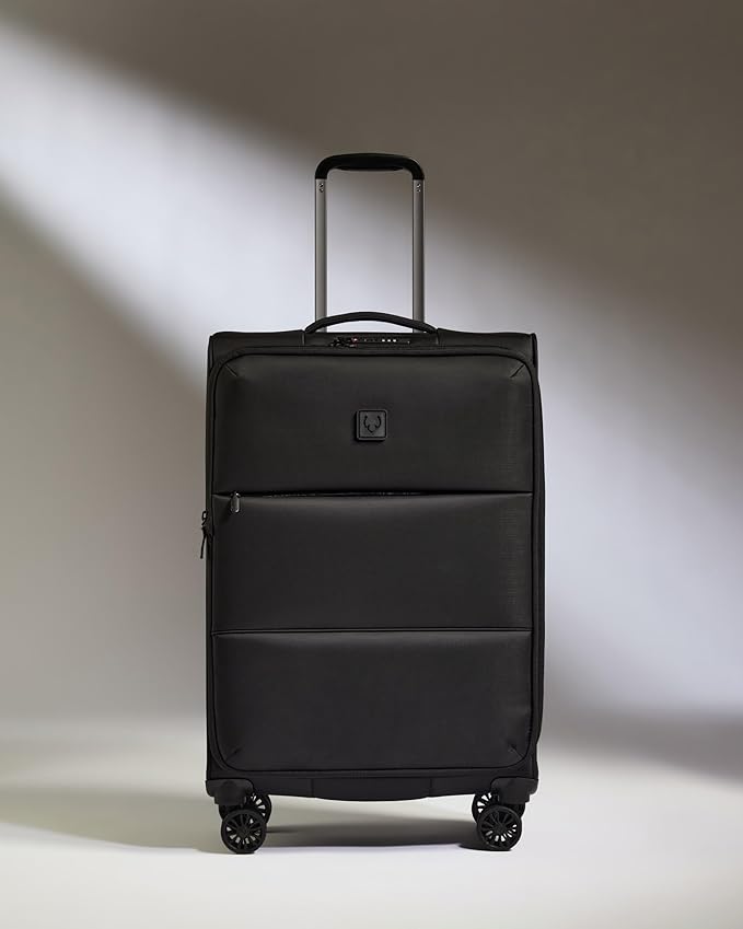 ANTLER - Soft Stripe Medium Luggage - 27" Softside Suitcase, Adjustable Handle, 4 Spinner Wheels, Lightweight, Expandable, TSA Lock - Recycled Polyester Luggage - Black