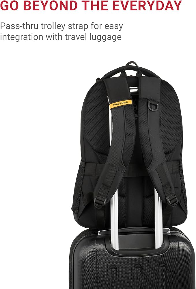 SWISSGEAR Cecil 18-Inch Laptop Backpack Fits 16-Inch Laptop, Travel Daypack with Organizer Pockets, Water Bottle Holders & Padded Straps – Black/Gold