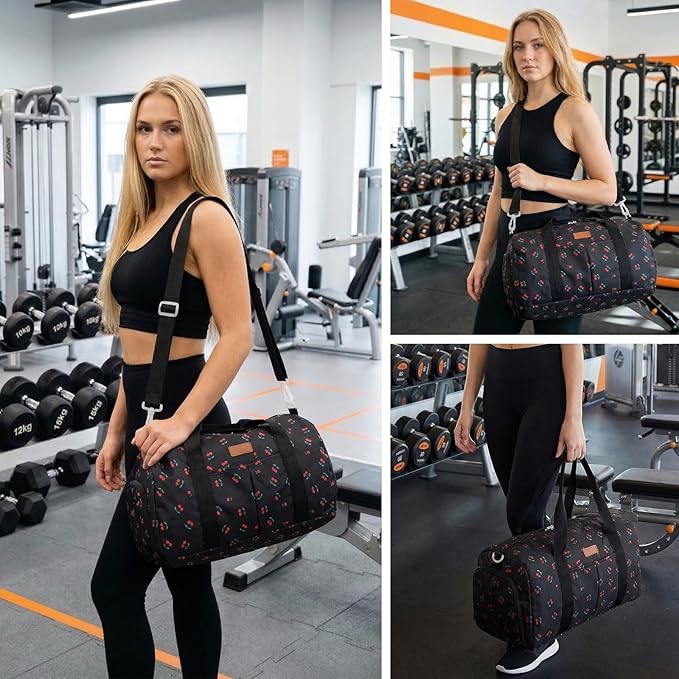 2PCS Gym bag for women, Duffle Bag with Wet Pocket & Shoe Compartment and item bag, Duffle Bag for Travel, Sports, Fitness & Workout