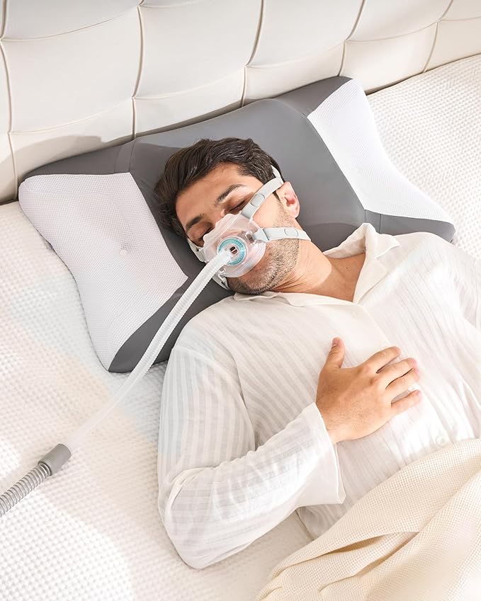 CPAP Pillow for Side Sleeping, HSA/FSA Sleep Apnea Pillow for All CPAP Masks Users to Reduce Air Leaks, Masks Pressure, Memory Foam with Cooling & Breathable Pillowcase for Side Back Sleeper