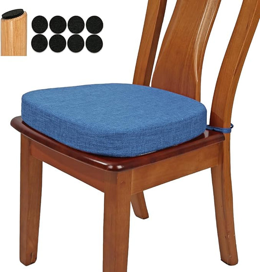 BUYUE Thickened 2.5" Friendly Woven Fabric Dining Chair Cushion, U-Shape High Density Foam Comfortable Chair Pad for Kitchen, Slip Resistant Indoor Seat Cushion (1 Piece, Dark Blue)