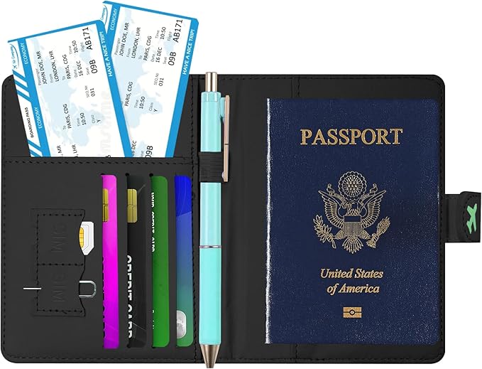 Passport Holder, Travel Wallet Cover with Pen Loop | Cute RFID Blocking Leather Case with Magnetic Closure for Travel Essentials-Pawprint