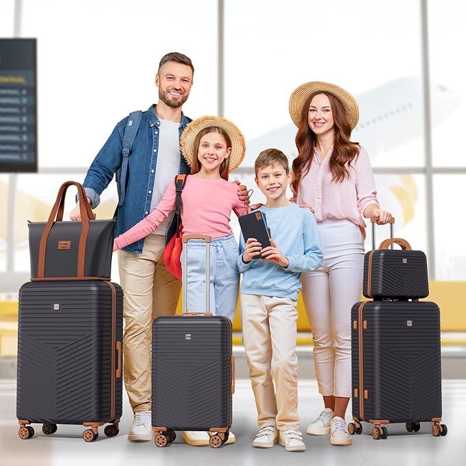 Hoteel Luggage Sets 6 Piece ABS+PC Hardside, 4-Year Warranty, Luggage Set with Spinner Wheels, TSA Lock, Lightweight Carry on Luggage, 13"/20"/24"/28" Suitcase with Duffel & Organizer, Black