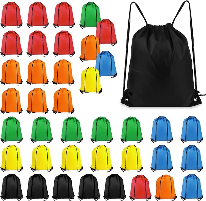 Drawstring Backpack 40Pcs Drawstring Bags, Draw String Back Bag Drawstring Bags Bulk for Sports, Gym, Travel, Swimming, Beach (6 Colors)