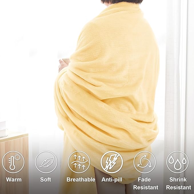 Hansleep Fleece Cream Yellow Twin Blanket, Super Soft Flannel Fuzzy Plush Cozy Blanket for All Seasons, Cream Yellow, Twin 60x80 Inches