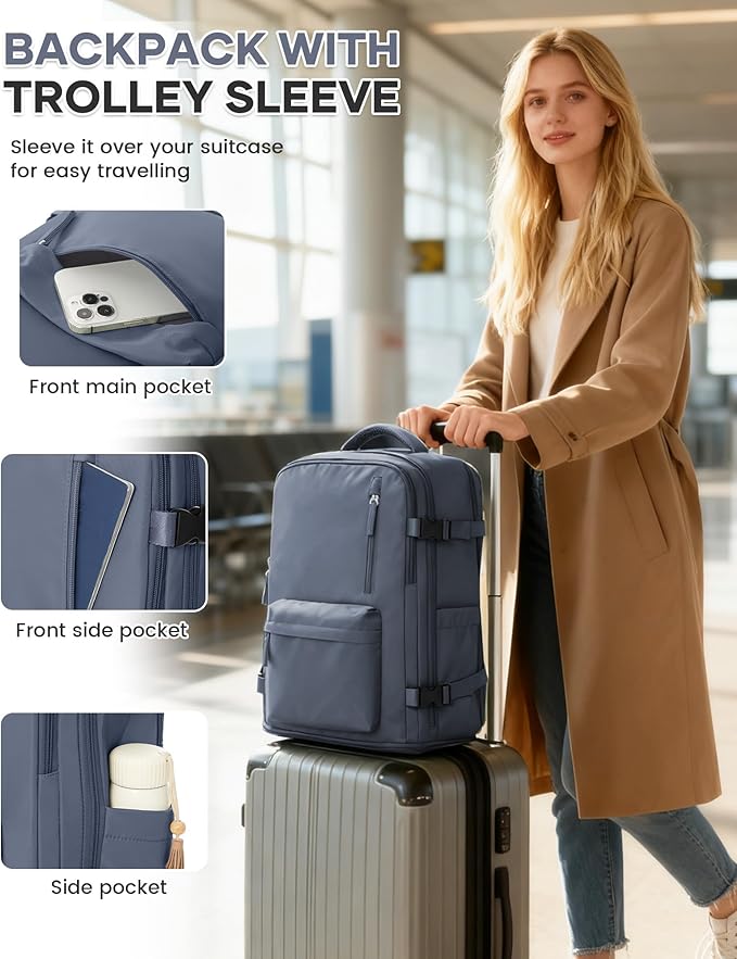 WONHOX Large Travel Backpack Carry on Flight Approved Laptop Work Business Backpack for Women Men Mochila de Viaje