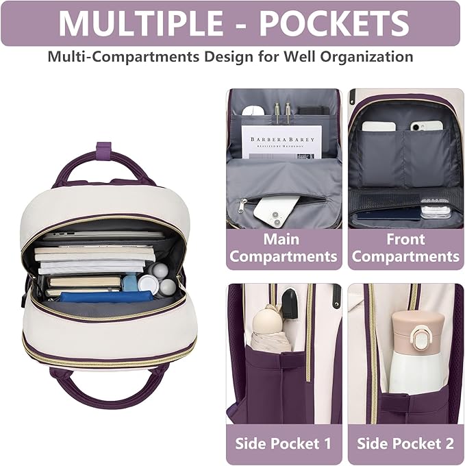 Laptop Backpack for Women Work Bag - 15.6 inch Travel Backpack Purse with USB Charger College Bookbag Waterproof Cute Casual Daypack Fashion Business Computer Backpacks for Teacher Nurse Dark Purple