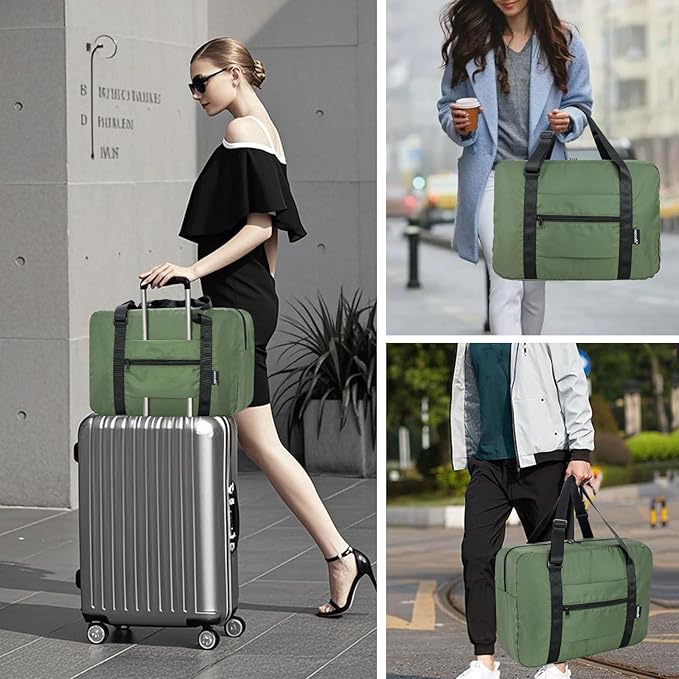 Small Duffle Bag for Men Women, Mini Gym Bag Foldable Travel Tote Carry On Luggage with Trolley Sleeve, Army Green