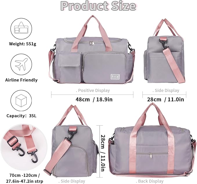 FIORETTO Women's Gym Duffle Bag with Shoes Compartment, 30L Capacity, Ideal for Travel, Gym, Sports, Duffel, Weekender
