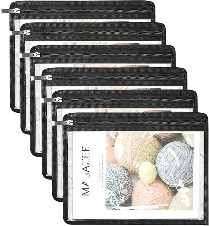 6 Pieces Clear Zipper Pouches Pencil Pouches PVC Makeup Pouch Envelopes Folder Storage Multi Purpose Pouch Document File Organization Bags, Office Supplies (Black Edging, 9.8 x 8 Inches)