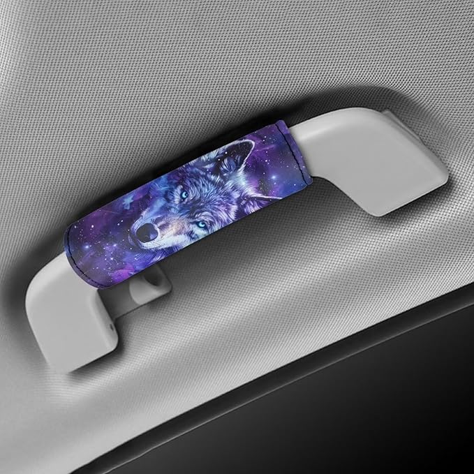 BIGCARJOB Animal Purple Wolf Luggage Handle Cover Set of 2 Pcs Wolf Print Suitcase Handle Sleeve Door Handle Wraps Travel Accessories Gifts