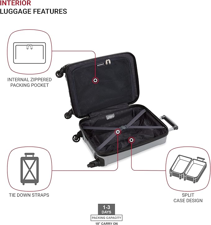 SwissGear 3750 Hardside Luggage with Spinner Wheels, Silver, Carry-On 18.5-Inch