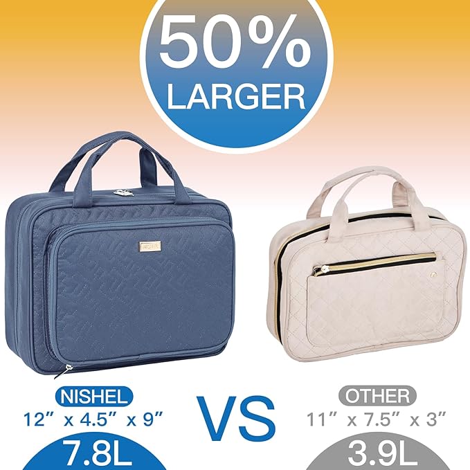 NISHEL Hanging Travel Toiletry Bag, Visible Makeup Organizer, Cosmetic Case for Journey Accessories, Bathroom Shower, Aegean-Blue