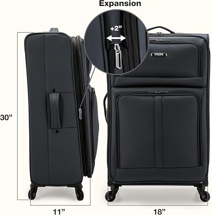 U.S. Traveler Anzio Softside Expandable Luggage with Spinner Wheels, Dark Grey, 30-Inch Large