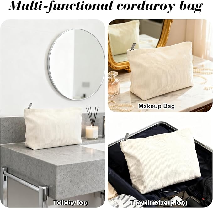 Makeup Bag Large Capacity Cosmetic Bag for Women Corduroy Travel Toiletry Bags Handbags Makeup Zipper Pouch Purse Organizer