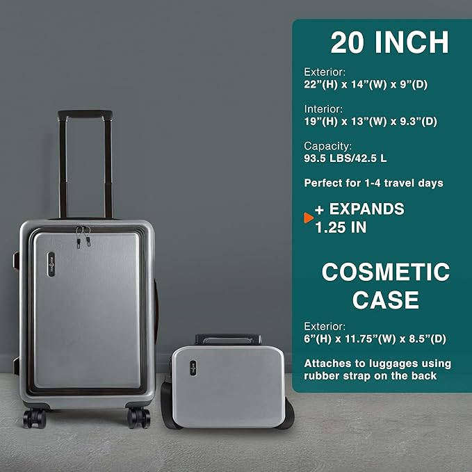 Luggage Sets 3 Piece, 20 Inch Carry on Luggage and 24 Inch Suitcases with Wheels Spinner, Durable Hard Shell Suitcase Set, Expandable Travel Suitcase, Grey