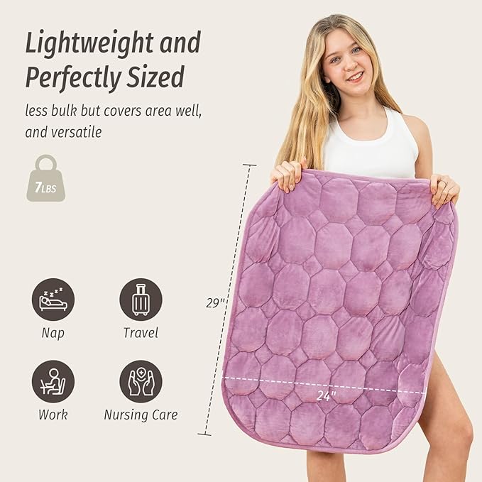 Wemore Weighted Lap Blanket 7lbs for Adults, Small Weighted Blanket for Travel, Calming, Relaxing, Napping and Sleeping, All-Season Weighted Lap Pad, Machine Washable, Purple 24x29 inches