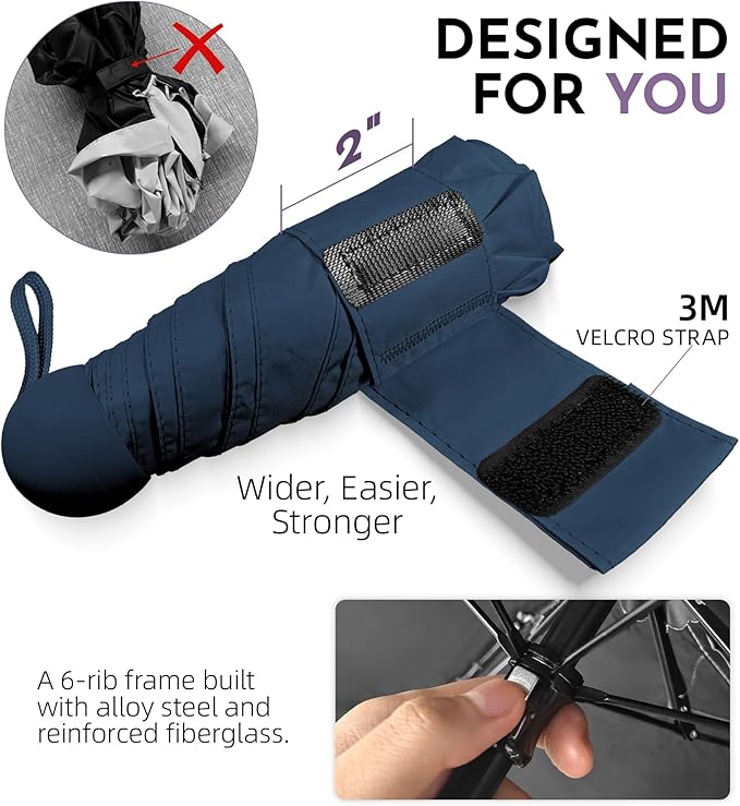 Travel Mini Umbrella Compact Small & Lightweight, UV Rain Protection, Pocket-Sized Folding Umbrellas with Quickdraw & Case for Men Women & Kids Backpack