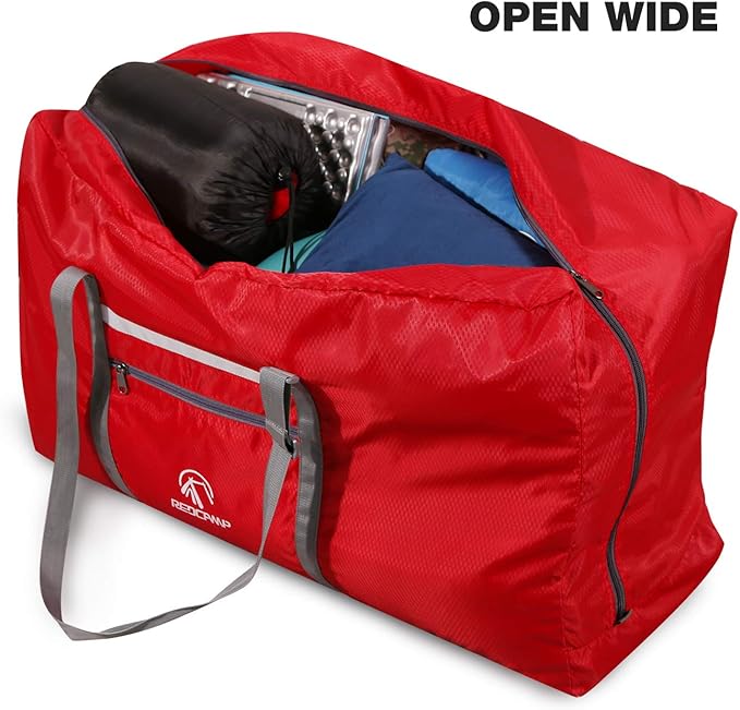 REDCAMP Foldable Extra Large Duffle Bag 100L/31 Inch, Lightweight Travel Duffel Bag with Adjustable Strap for Men Women,Red