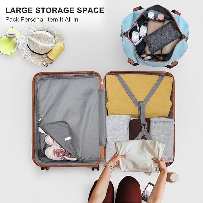 Kono Luggage Set 4 Piece Carry On Lightweight PC+ABS Hardside Luggage with TSA Lock Spinner Wheels Carry On Suitcase Apricot Blue
