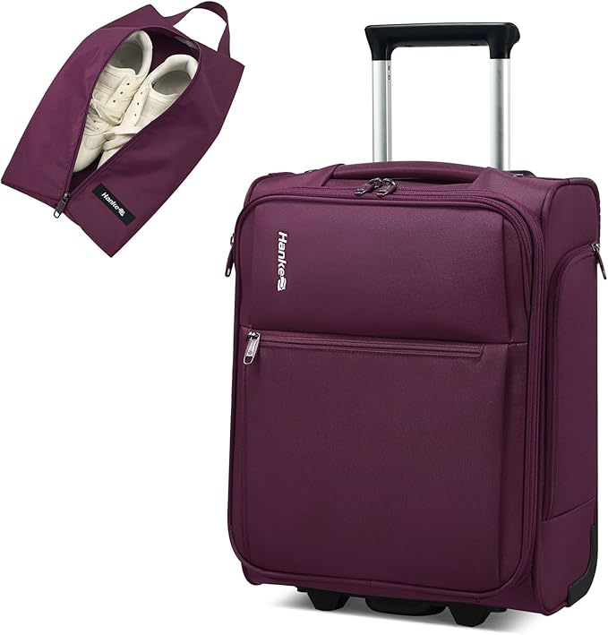 Hanke Underseat Carry On Luggage with Wheels, 17-Inch Small Suitcase Rolling Under Seat Luggage, Lightweight Personal Item Bag with 15.6" Compartment for Overnight & Short Trips, Purple