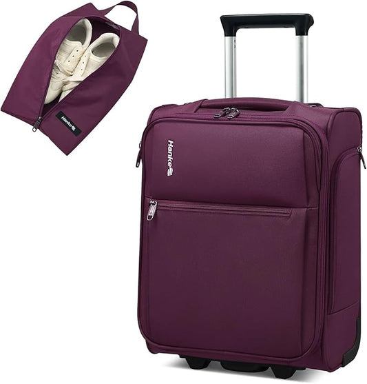 Hanke Underseat Carry On Luggage with Wheels, 17-Inch Small Suitcase Rolling Under Seat Luggage, Lightweight Personal Item Bag with 15.6" Compartment for Overnight & Short Trips, Purple