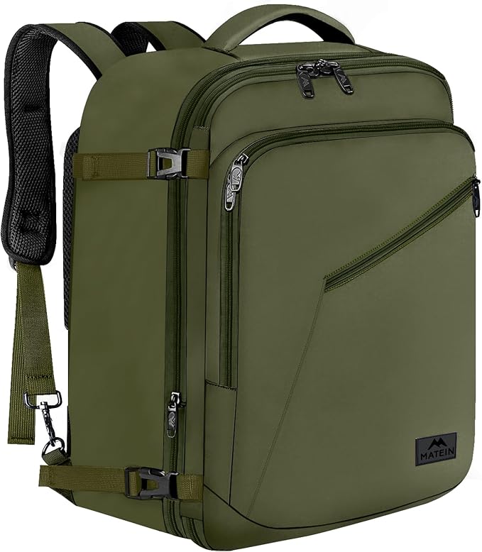 MATEIN Mens Backpack for Travel, Extra Large Expandable Carry on Backpack with Hideaway Shoulder Straps for Travelling, Water Resistant Heavy Duty Daypack, Gifts for Men Women, Dark Green
