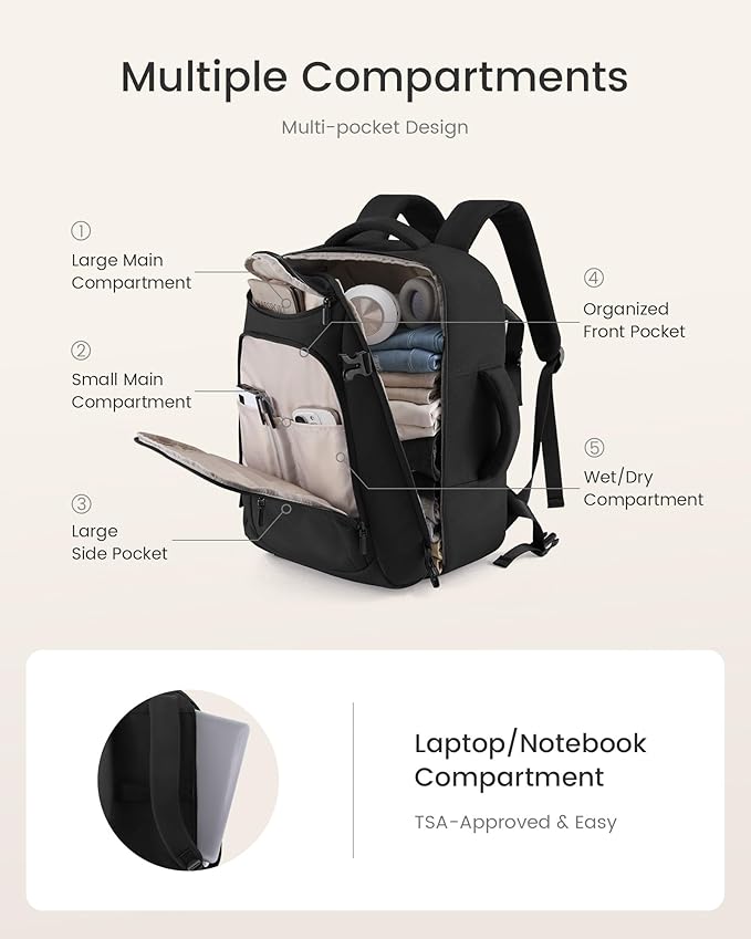 LOVEVOOK 50L Travel Backpack for Women & Men,Airline Approved Carry On Backpack with 3 Packing Cubes,TSA Waterproof Personal Item Bag,Weekender Overnight Essentials Backpacks fits 20" Laptop Backpack