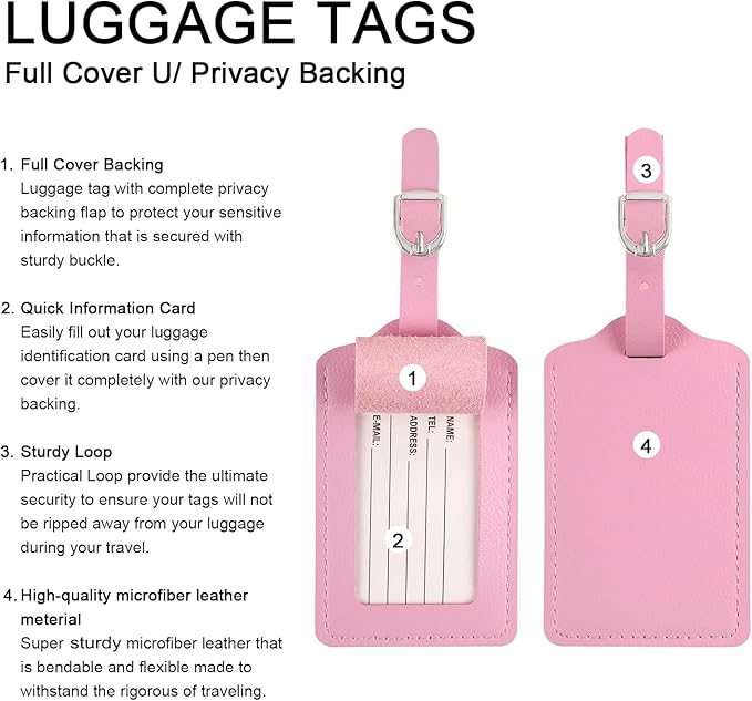 Luggage Tags, Leather Personalized Suitcase Tag Set Luggage id Tags Labels Travel Accessories-Set of 4