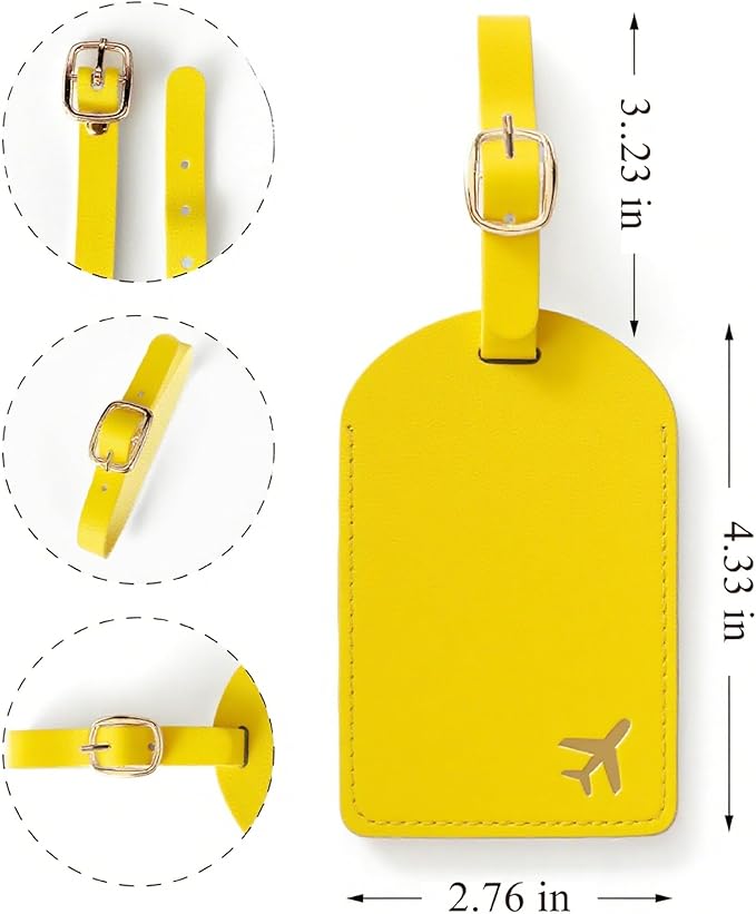 Luggage Tags for Suitcases, PU Leather Travel Tags for Luggage. (Lemon Yellow)
