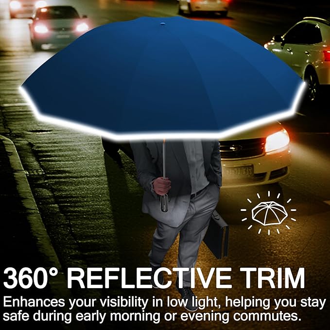 Windproof Compact Travel Umbrella,Large Strong but Light Portable and Automatic Folding Rain Umbrella, small inverted for travel size