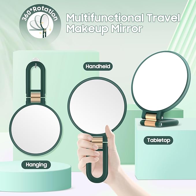 B Beauty Planet 40X Magnifying Mirror, Hand Mirror with Handle, Double Sided Hand Mirror with 40X/1X Magnification, Travel Essential Portable Foldable Makeup Mirror for Precision Makeup Green