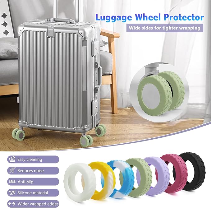 UMUST 8Pcs Luggage Wheel Covers,Silicone Suitcase Cover for 2-2.4'' Spinner Wheel, Carry On Luggage Wheels Protector,Upgrade Suitcase Wheels Protective,Essential Travel Accessories(Green)