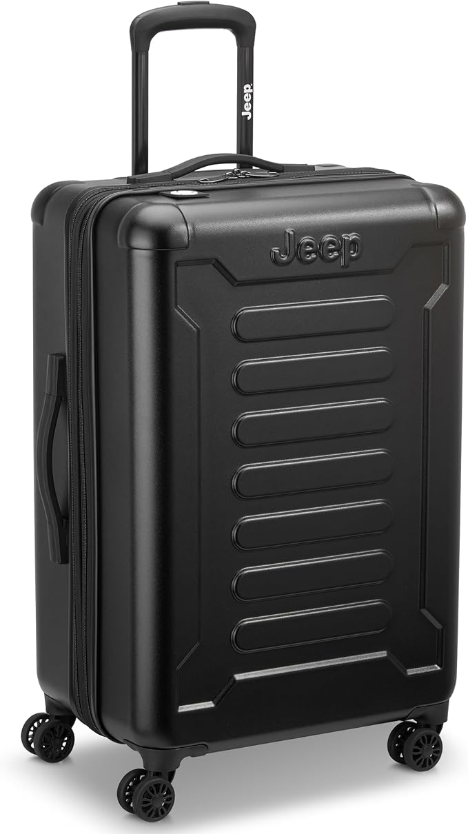 Jeep JH004C Hardside Expandable Luggage with Spinner Wheels, Black, Checked-Medium 24 Inch