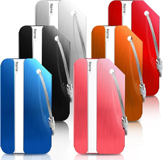 6 Pack Aluminum Luggage Tags for Suitcases with Name ID Card, Durable Luggage Name Tags Identifier, Travel Tags for Luggage Baggage