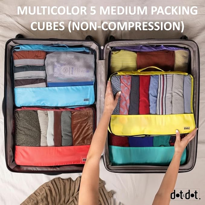 Medium Packing Cubes for Travel - 5pc Packing Cubes for Suitcases - Lightweight Luggage Organizer Bags (Non-Compression)