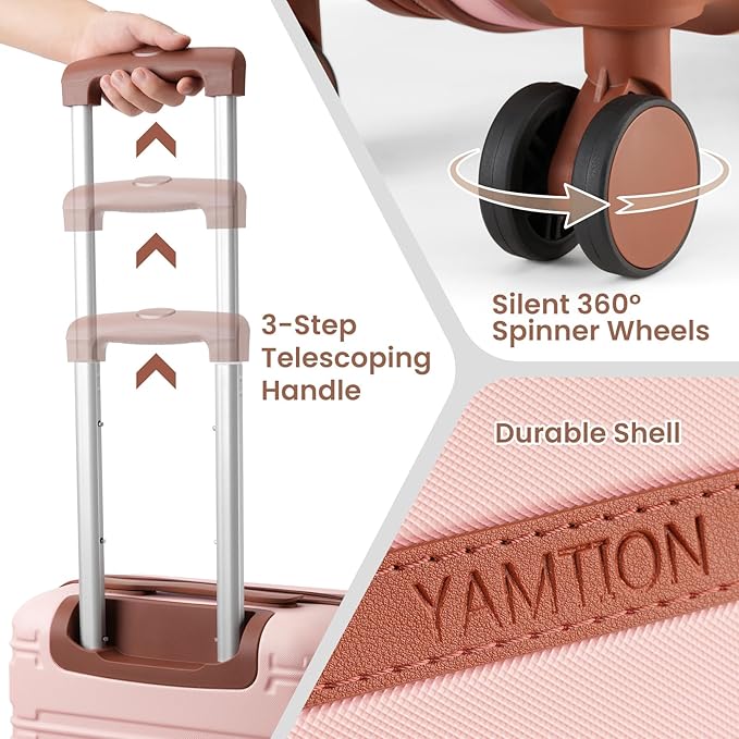 YAMTION Luggage Sets 6 Piece,Hardside 20In Suitcase with Spinner Wheels,TSA Lock,Carry On Suitcase Travel Essentials for Personal Items,Pink