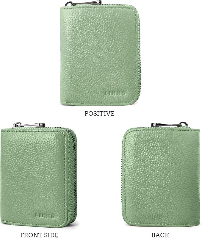 Linno RFID 20 Slots Credit Card Holder Genuine Leather Small Wallet for Women or Men with Zipper