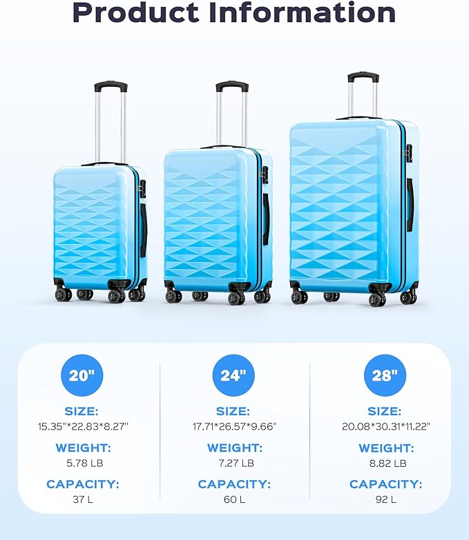 Suitour Luggage Set of 3,Hard Case Lightweight Luggage Sets with Spinner Wheels TSA Locck for Travel…