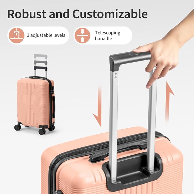 Karl home Luggage Sets 4 Piece, PP Hard Case Suitcase Set with Built-in Lock Spinner Wheels, Lightweight Durable Carry on Luggage for Business Travel - Light Pink (16/20/24/28")