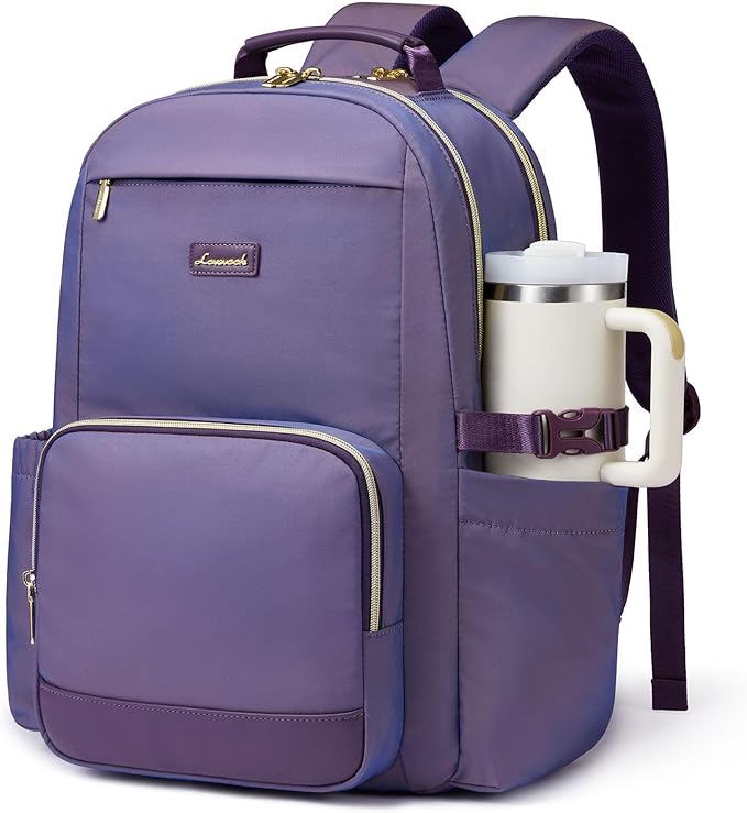 LOVEVOOK Laptop Backpack for Women with Pouch Pocket for Large Capacity Cup,15.6 Inch Laptop Computer Bag Travel Backpack Purse,Waterproof Work Business Backpack College Teacher Bags,Violet