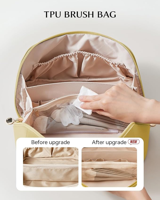 EACHY Travel Makeup Bag, Large Capacity Cosmetic Bag for Women, Waterproof PU Leather, Flat Open Portable Toiletry Bag for Skincare, Brushes & Travel Essentials