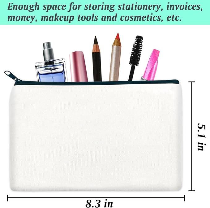 ZeeDix Canvas Pouch- Multi-purpose Cosmetic Bag with Zipper, DIY Craft Canvas Zipper Pouch Blank Makeup Bags Bulk Travel Toiletry Bag for Storage (8.3 x 5 inches)
