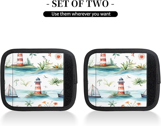 Luggage Handle Wraps Watercolor Nautical Sailboat Lighthouse Luggage Identifiers Soft Neoprene Luggage Handle Wraps For Suitcase Trolley Handle Grip Cover 2 Pack Luggage Tags