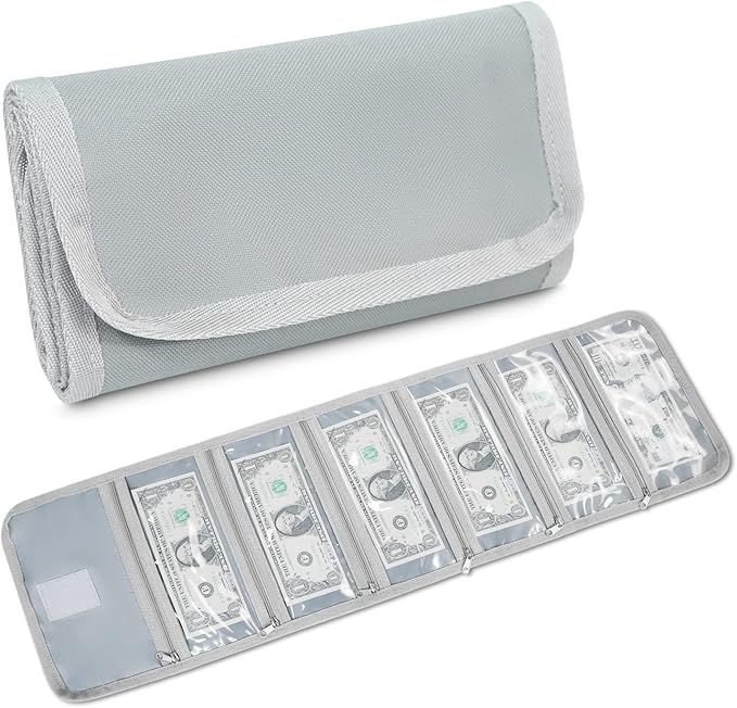 VOCHIC Money Wallet, Money Organizer for Cash with 6 Zippered Pocket Multipack Money Pouch, Cash Bill Organizer, Money Bag Small Travel Money Holder for Budgeting, Receipt and Tips