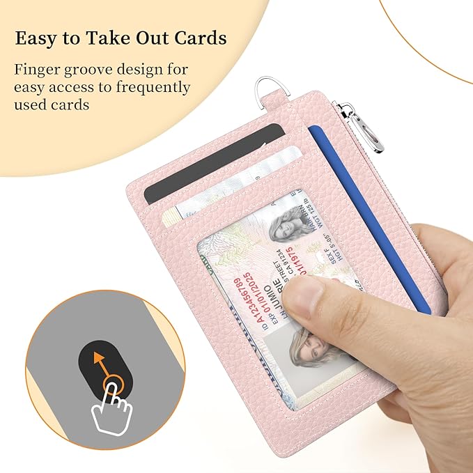 Hancynir Slim Wallet Women Credit Card Holder Minimalist PU Leather RFID Blocking Small Mini Card Case Front Pocket Thin Travel Zipper Coin Cash ID Window Ladies Female Wallet Gifts