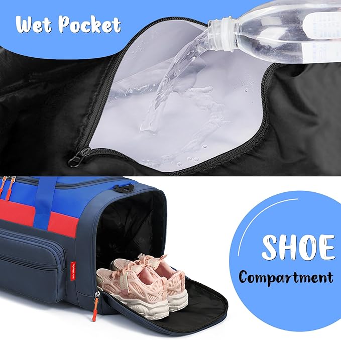 WOOMADA Kids Duffle Bag for Boys or Girls,Weekender Overnight Bag with Shoe Compartment & Wet Pocket Perfect For School, Sports, Overnight Trips(Navy Blue)