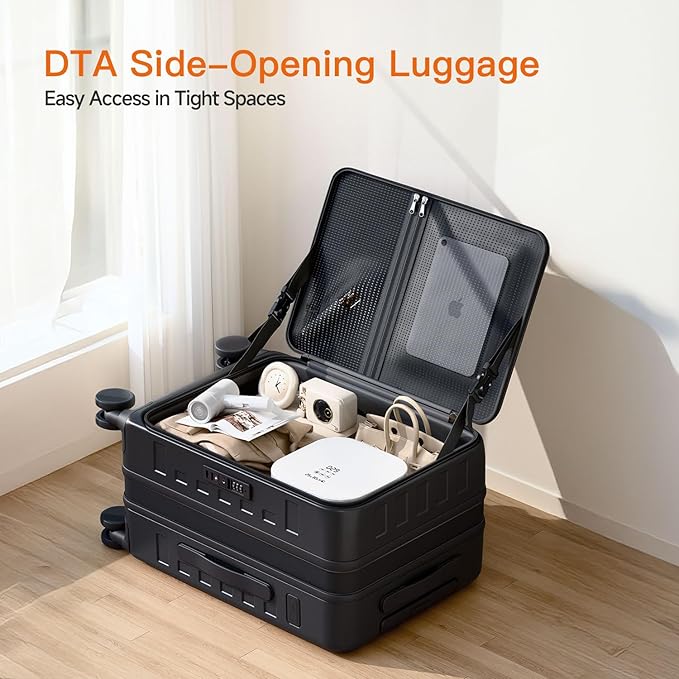 Expandable Lightweight PC Hard Shell Suitcase, 24-inch Luggage with TSA Lock, Top Opening & Cup Holder - Ideal for Business Travel Suitcase (Black, Checked-Medium 24-Inch)